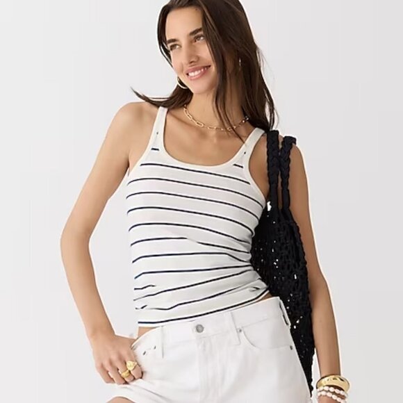 J. Crew Tops - J. Crew Striped Organic Slub Cotton Scoopneck Tank Top Size XL